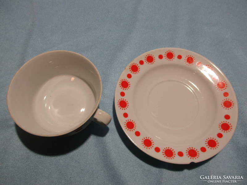 Retro lowland red polka dot, sunny tea cup with saucer