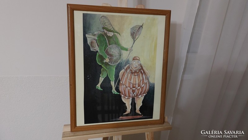 (K) Fura, szürreális festmény 43x54 cm kerettel
