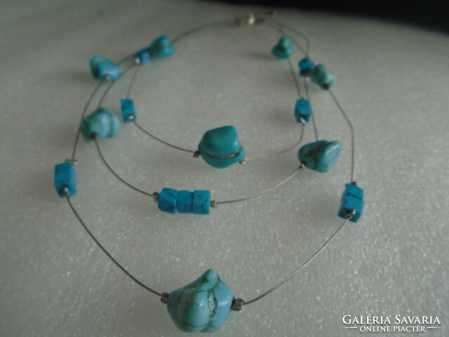 Three-row turquoise necklace (collier) 80 ct total length: 47 cm rarity