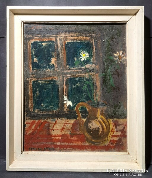 Somogyi István (1930-1998): Ablakos csendélet - mérete kerettel 58x48 cm