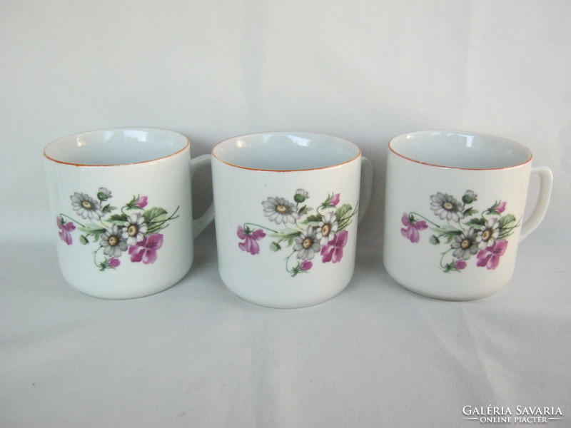 3 Zsolnay porcelain mugs with violet chamomile flowers