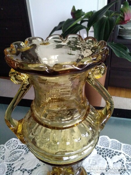 Nagyon régi szakított talpú Salgótarjáni üveg váza, egyedi mestermunka!