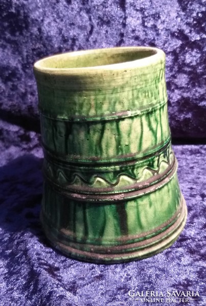 Retro lengyel zöld kerámia sörös korsó bögre 12 cm. jelzett