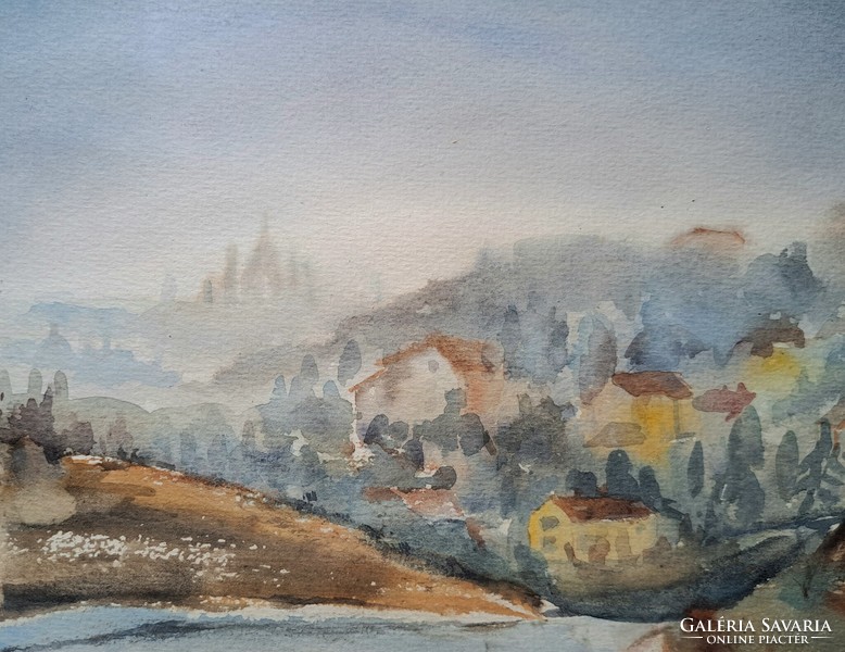 Watercolor landscape - size with frame 40x30 cm - a gift to Mr. Géza Mocsa
