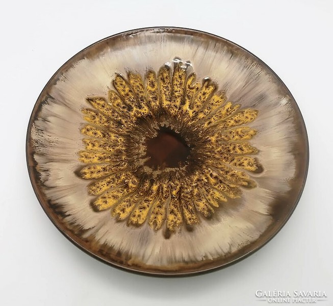 Magdolna Horváth, retro bowl, plate, wall plate, Hungarian applied arts ceramics, 31 cm