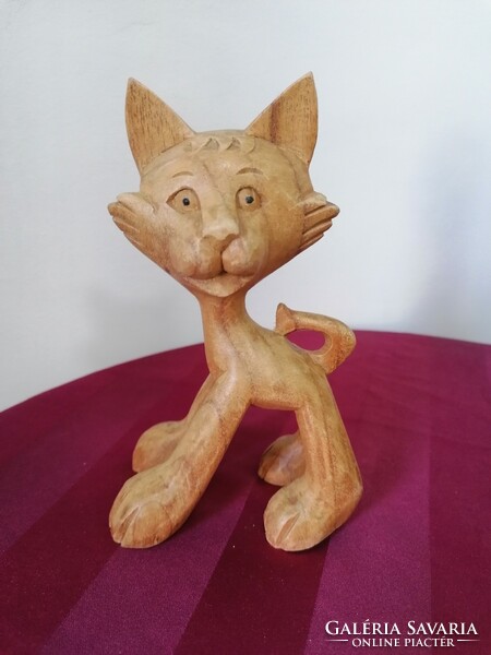Faragott fa cica - macska szobor