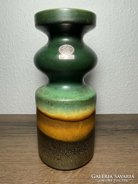 Vase marked veb haldensleben for sale, rare fat lava ceramic vase of vibrant colors