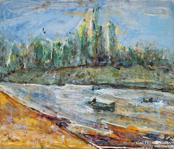 Éva Patay (1900 - 1984) painter boatman from Győr on the Danube from the 50s-50s with original warranty!