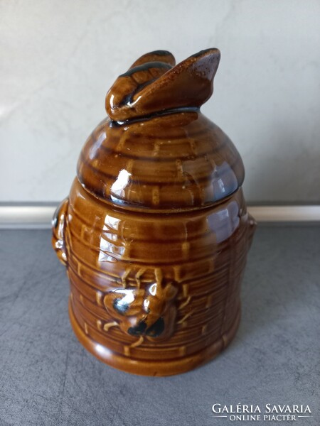 Glazed ceramic beehive honey container