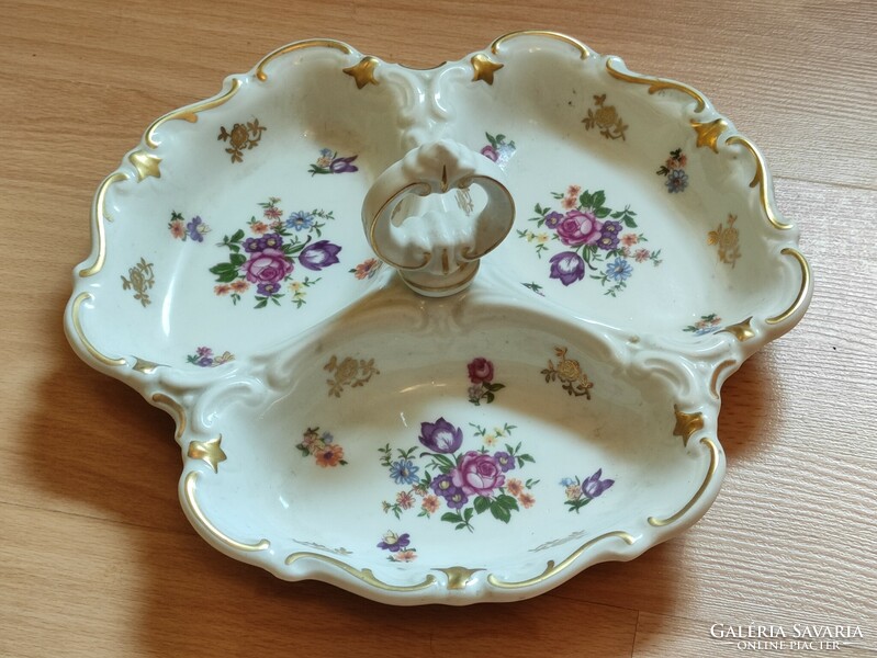 Apró virágos osztott hárommedencés tál romantikus porcelán kínáló tányér made in GDR