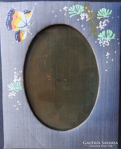 Antique butterfly patterned table mirror with a woven coating