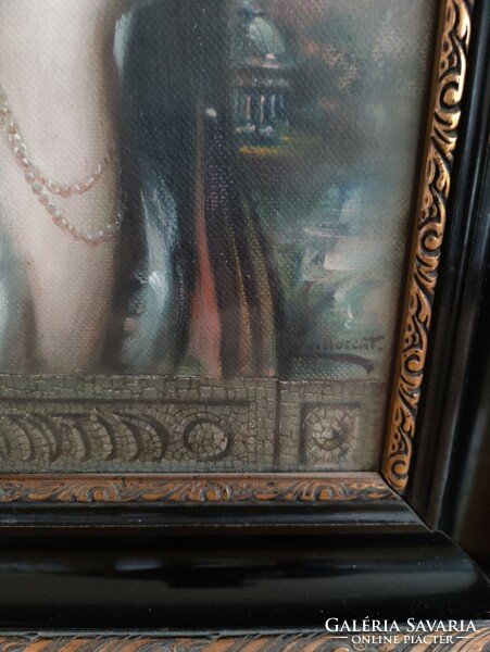 Overpainted, cashiered print in a frame