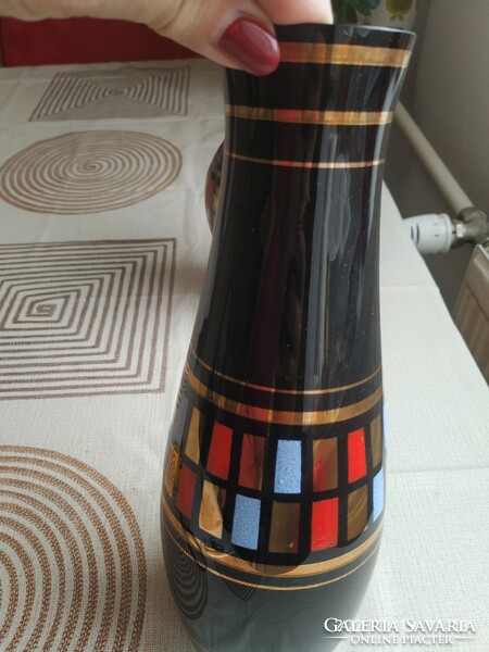 Rare, beautiful, black glass vase decorated with gold for sale! 2 pcs