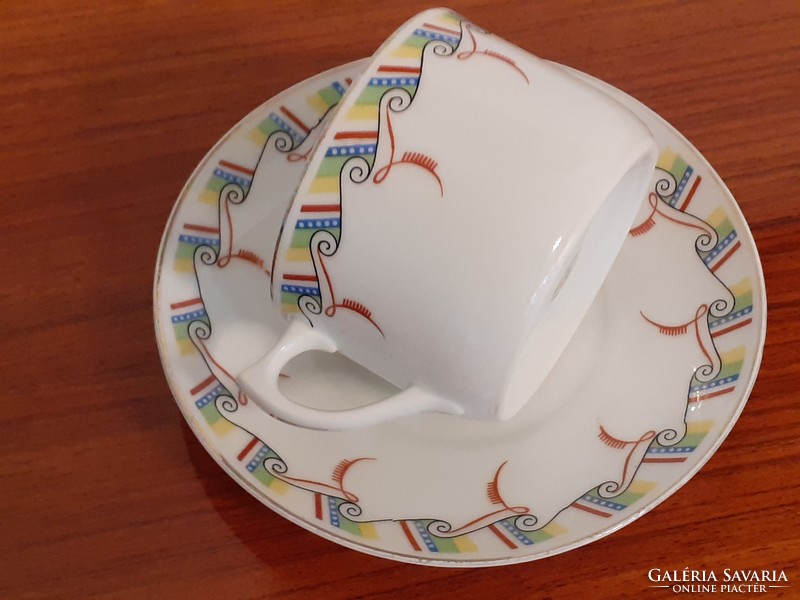 Régi porcelán H&C Chodau csésze art deco mintás teás bögre