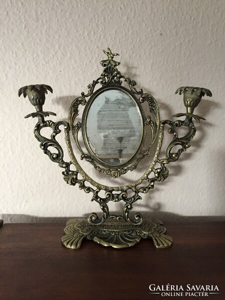 Antique vanity table mirror with candle holder