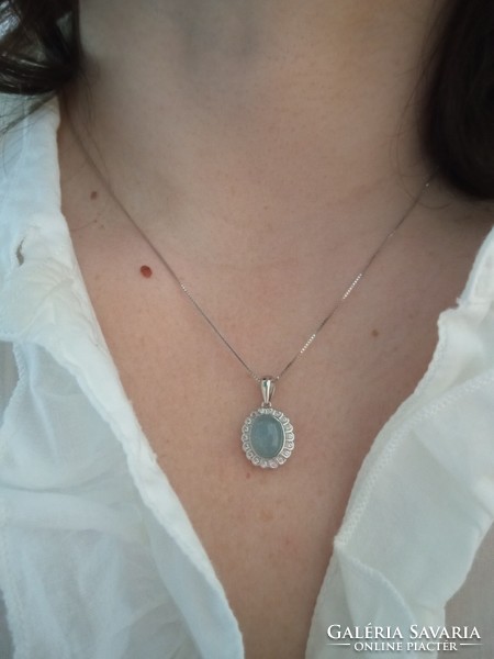 Aquamarine 925 silver pendant with chain
