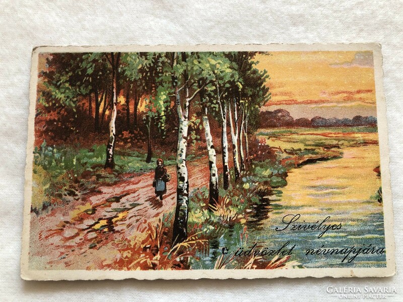 Antique, old litho postcard - warm greetings for your name day -3.