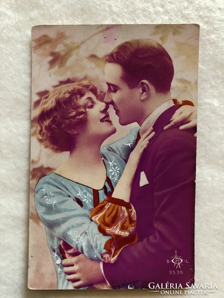 Antique colored romantic postcard -3.