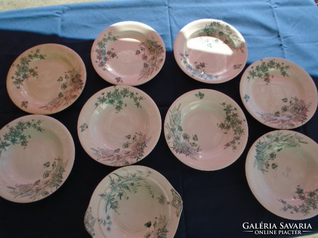 4 személyes antik szecessziós majolika tányér készlet az 1850.90 évekből KURIÓZUM
