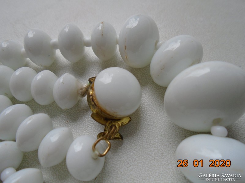 White milk glass pearl necklace with antique gold plated clasp