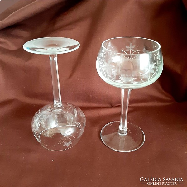 Crystal glass, incised, hexagonal polished base glass (2 pcs.)