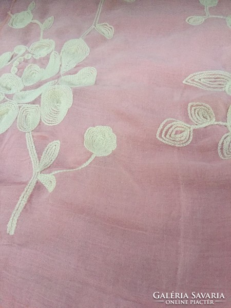 Pink, white embroidered large scarf and stole for casual wear