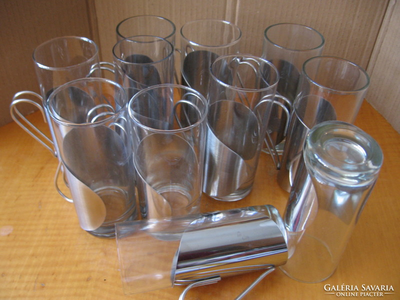 Retro Danish menu Irish coffee mugs in stainless steel holder