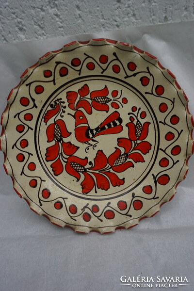 Transylvanian potter folk art decorative wall plate with tulip and bird pattern 34 cm for sale.