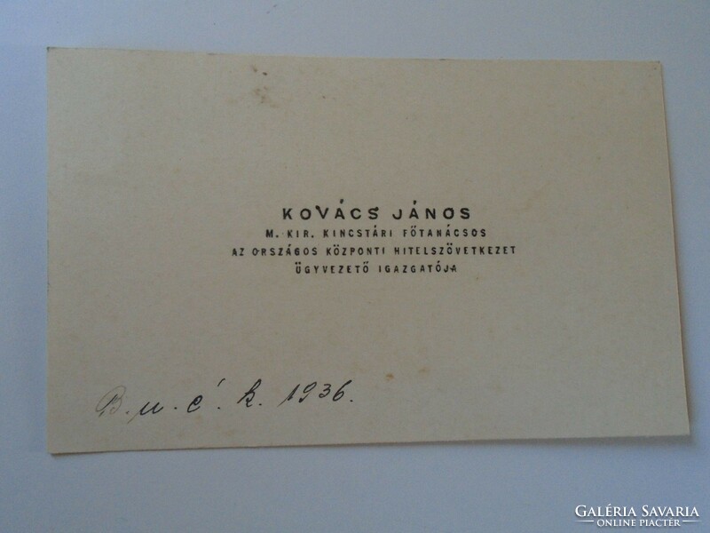 Za417.9 János Kovács m.Kir. Treasury General Counsel credit cooperative director business card 1936