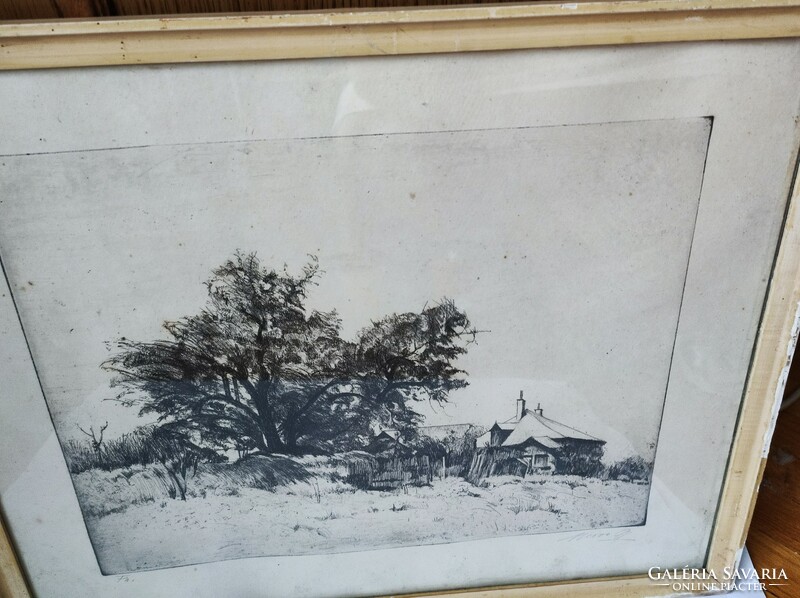 Etching in frame behind glass