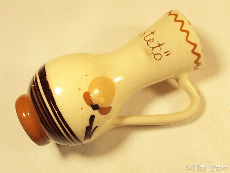 Ceramic folk folk art jug with wick roof mark souvenir tourist souvenir - 12 cm high