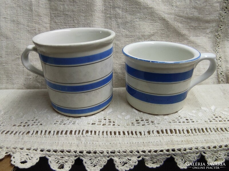 2 antique porcelain koma cups with blue and white stripes