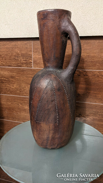 Ceramic jug from South Africa, black African handmade folk pottery