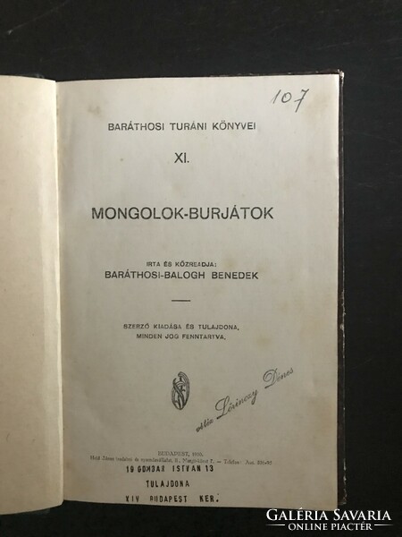 Baráthosi-Balogh Benedek: Baráthosi turáni könyvei XI. rész  Mongolok–burjátok