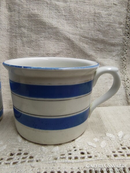 2 antique porcelain koma cups with blue and white stripes