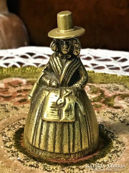 Antique brass maid bell, lady with hat statue, beautifully crafted