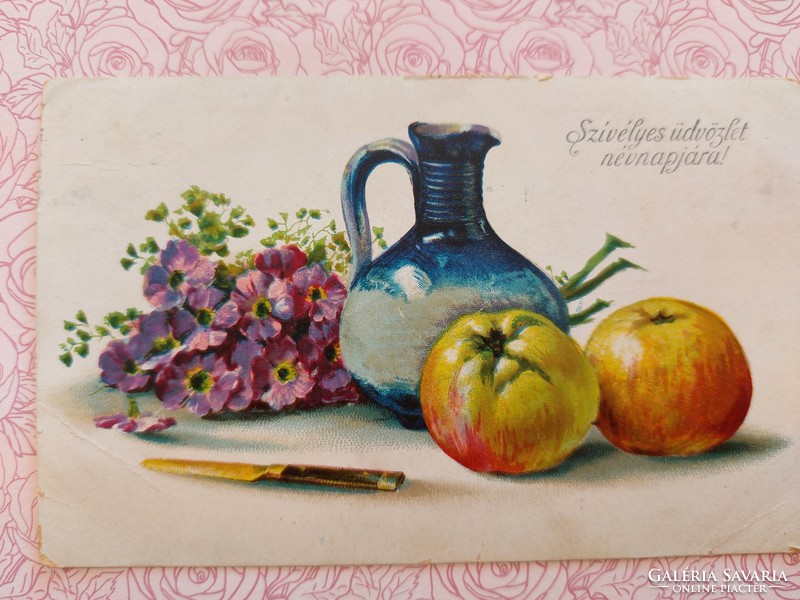 Régi képeslap 1917 levelezőlap asztali csendélet
