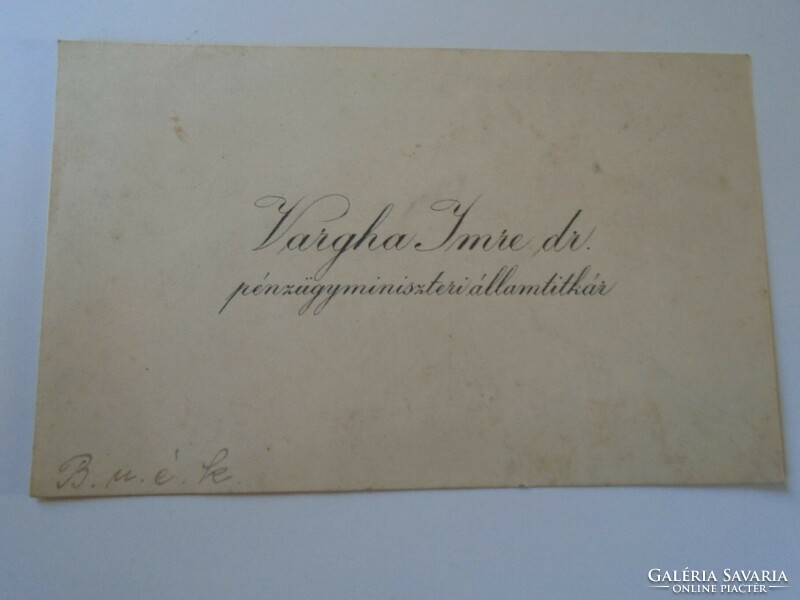 Za418.16 Dr. Imre Vargha State Secretary to the Minister of Finance - Szolnok business card 1930's