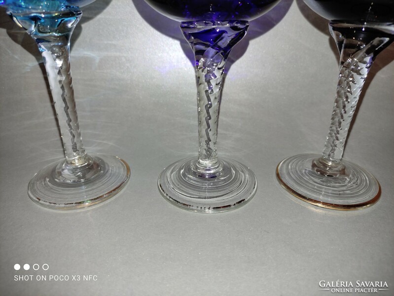 Colorful crystal glass with gold decoration, 3 pieces together at a reasonable price, a handcrafted product