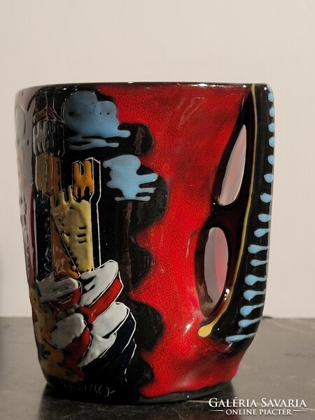 Rare 1960 san marino ceramic mug 10x10.5cm cup glass titano mount guaita fort
