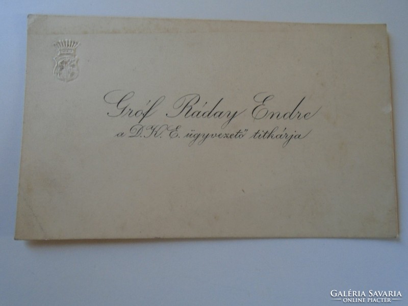 ZA418.11 Gróf Ráday Endre a D.K.E. ügyvezető titkára  névjegykártya 1930's