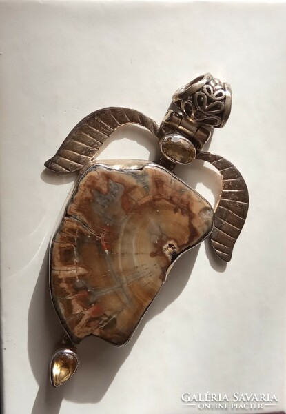Sterling silver agate 6x4cm handcrafted pendant silver necklace 11 g46 cm Navajo reservation monument valley