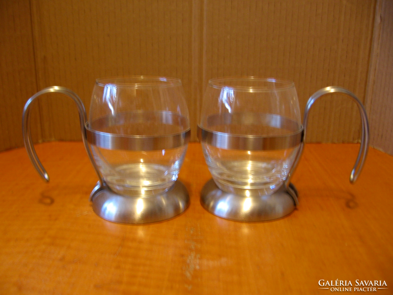 2 retro potty cups in a stainless steel holder