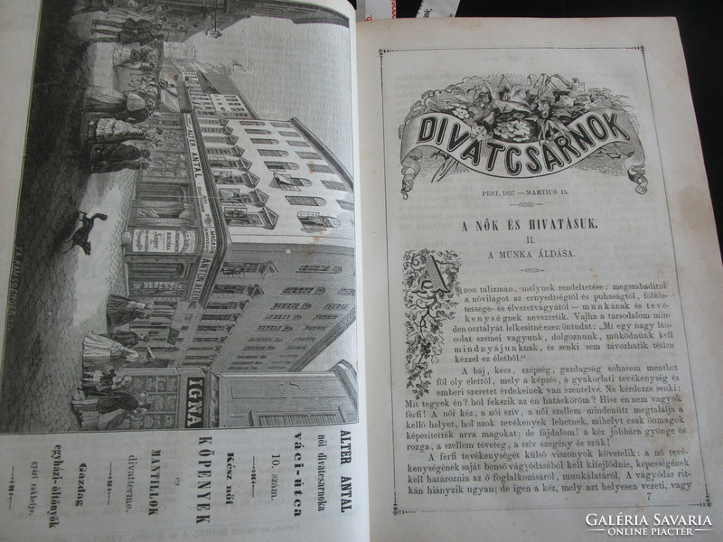 1857 Full year, a divatcsarnok magazine Budapest 580 pages interesting social life literature