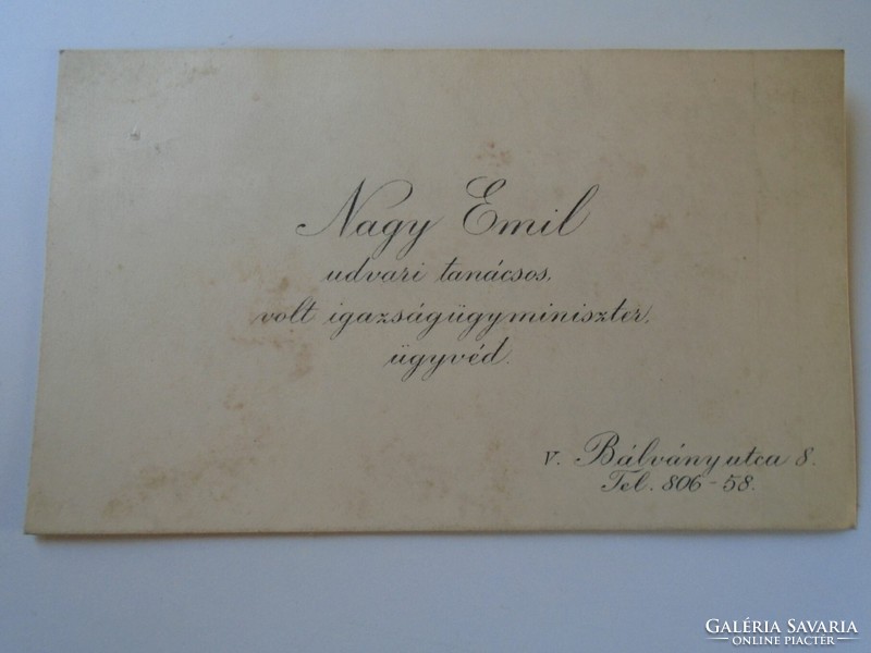 ZA418.17 Nagy Emil  igazságügy miniszter -Kaposvár   névjegykártya 1930's
