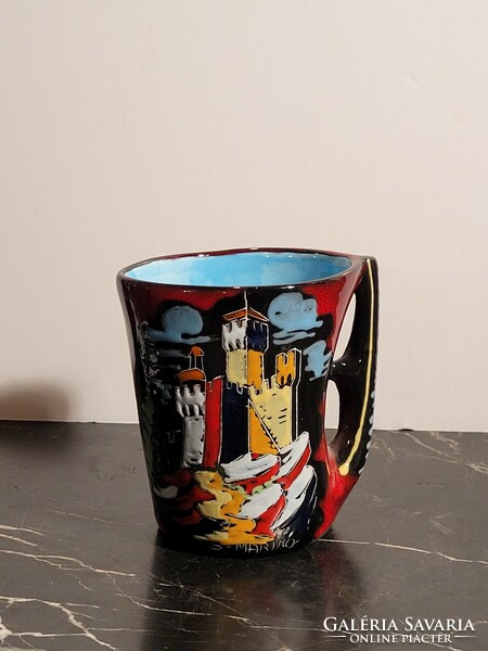 Rare 1960 san marino ceramic mug 10x10.5cm cup glass titano mount guaita fort
