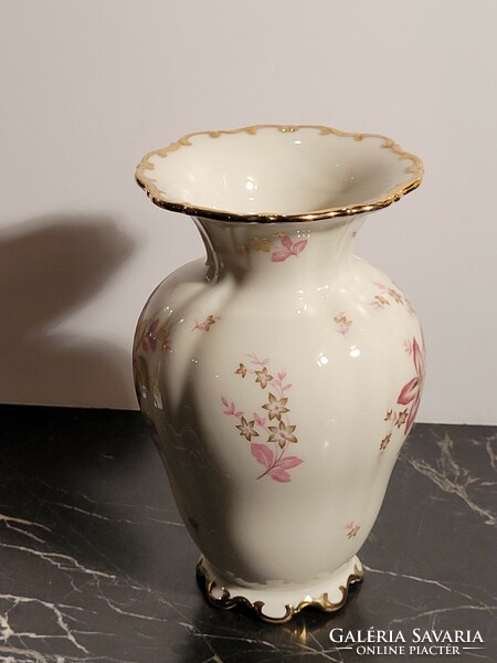 19,5cm Német Seltmann Weiden Bavaria Porcelán Váza -- aranyozott virágmintás karélyos