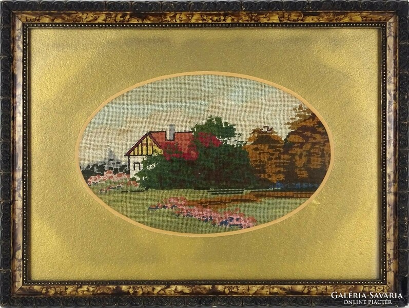 1M027 framed landscape needle tapestry needlework 27 x 36 cm