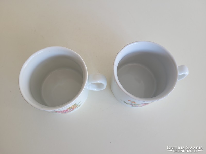 Régi 2 db Zsolnay porcelán bögre virágos teás csésze
