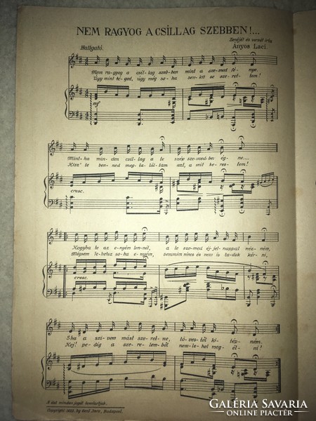 Antique sheet music!/1923/ The two latest notes of Laci Ányos/ the star does not shine more beautifully! Don't hurt me...